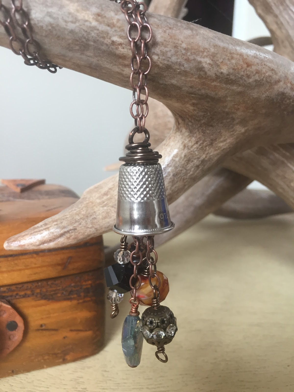 . Easy Thimble Pendant Necklace with WireWrapped Bead Dangles