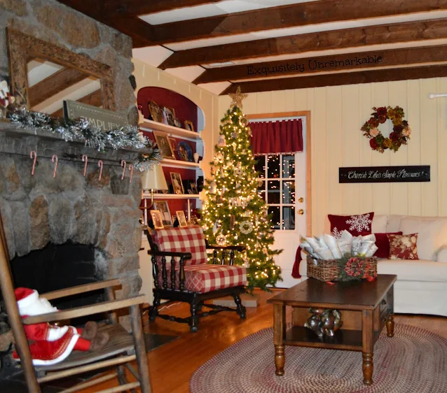 Stone Fireplace Rustic Christmas Cottage Decor