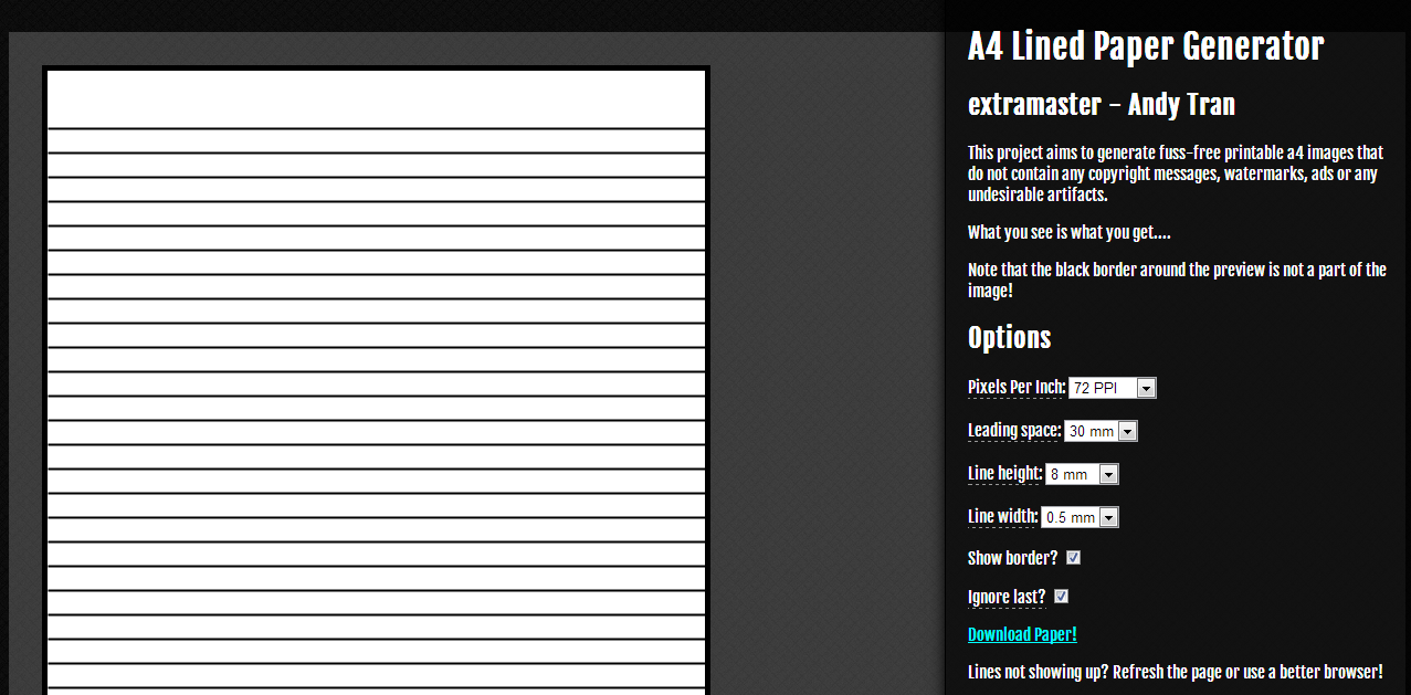 A4 Lined/Ruled Paper Generator extramaster