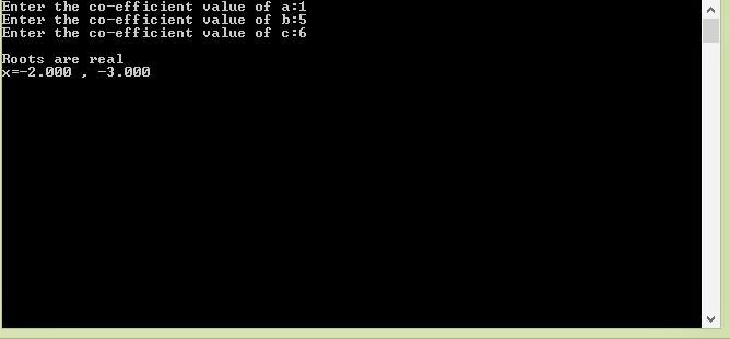 Quadratic equation solving in C - C Programs