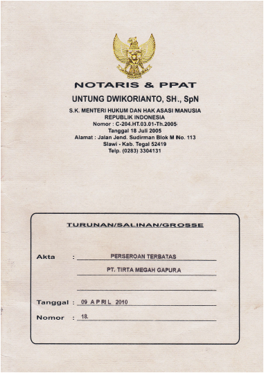 PT. TIRTA MEGAH GAPURA: LEGALITAS PERUSAHAAN