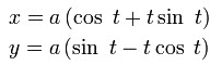 Cartesian coordinates involute of a circle parametric equation