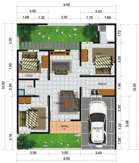 contoh Sketsa  denah Rumah  Minimalis 1  lantai  ukuran 6x12 