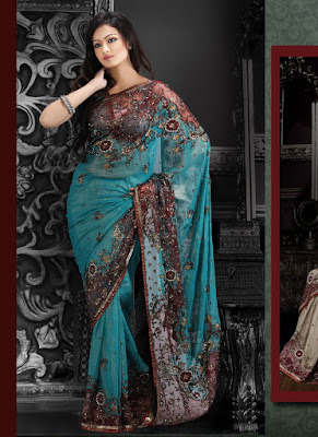 Latest Shimmer Georgette Sari design 2015
