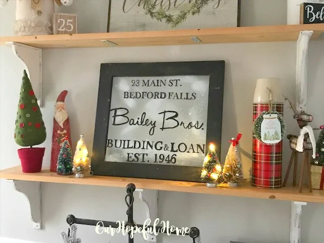 Bailey Bros. sign shelf Santa bottle brush tree Plaid thermos