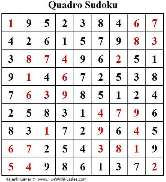 Quadro Sudoku (Fun With Sudoku #165) Solution