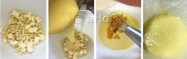 white chocolate, butter, bow, hot mixture, whisk, cover