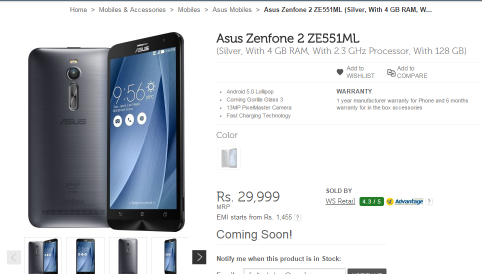 Asus Zenfone 2 with 128GB get listed on Flipkart