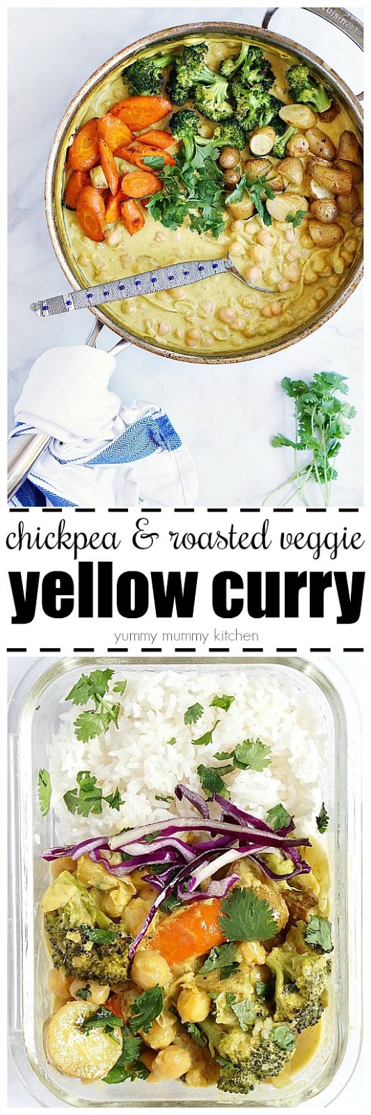 Chickpea Coconut Yellow Curry Recipe This easy yellow curry with coconut chickpeas and roasted vegetables is such a delicious vegan dinner.