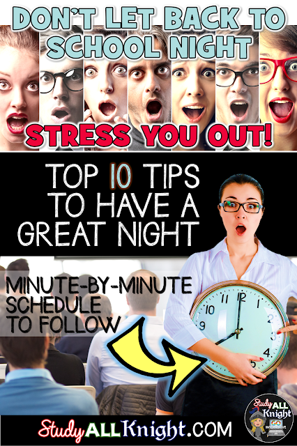 If thinking about Back to School Night makes you break into a cold sweat, don't worry! These ten tips and minute-by-minute schedule will make it painless! Being positive may seem like an obvious tip, but the other nine are sure to help the evening go off without a hitch. Click through to see how you can use these tips at ANY grade level - preschool, Kindergarten, 1st, 2nd, 3rd, 4th, 5th, 6th, middle school, and even high school. If thinking about Back to School Night makes you break into a cold sweat, don't worry! These ten tips and minute-by-minute schedule will make it painless! Being positive may seem like an obvious tip, but the other nine are sure to help the evening go off without a hitch. Click through to see how you can use these tips at ANY grade level - preschool, Kindergarten, 1st, 2nd, 3rd, 4th, 5th, 6th, middle school, and even high school.
