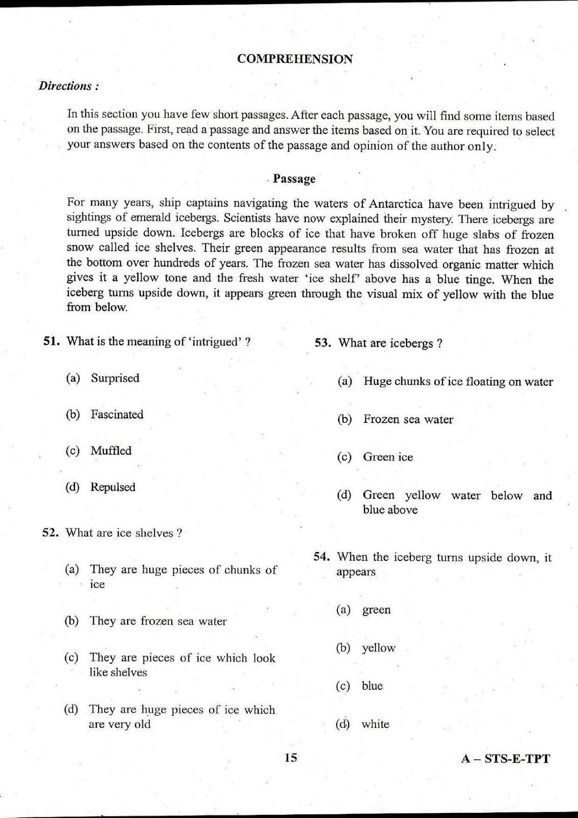 UPSC CDS II 2017 Entrance Exam English question paper UPSC CDS II 2017 English question paper