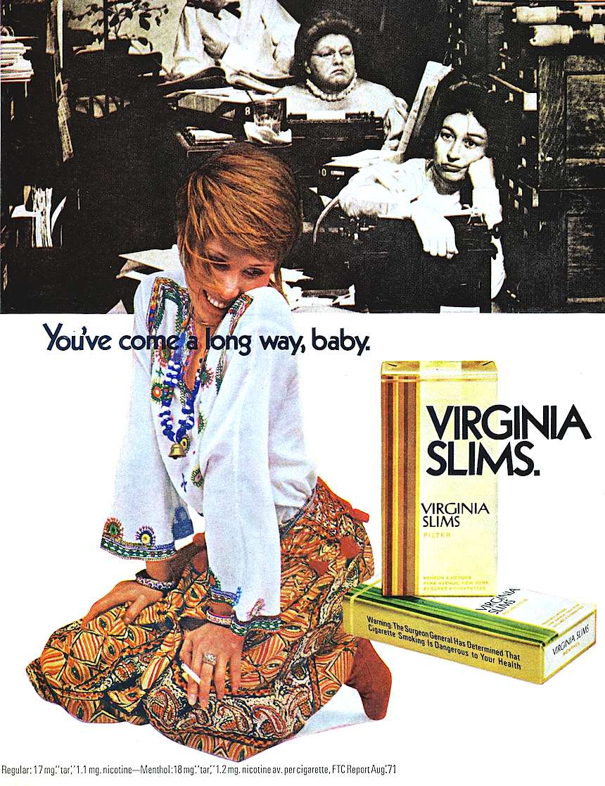 1971 Virginia Slims cigarettes 1971 Virginia Slims cigarettes, You've come a long way baby, womens' lib