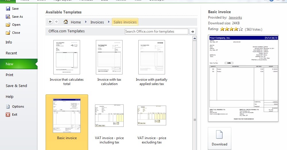 excell templates