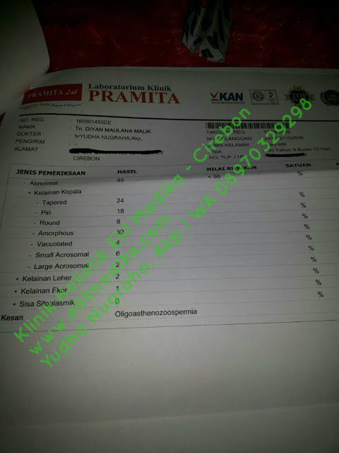 Hasil Analisa sperma setelah 1 bulan pengobatan : OligoAsthenozoospermia Hasil Analisa sperma setelah 1 bulan pengobatan : OligoAsthenozoospermia