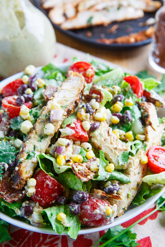 Texmex Grilled Chicken Salad in Creamy Avocado Salsa Verde Dressing on ...