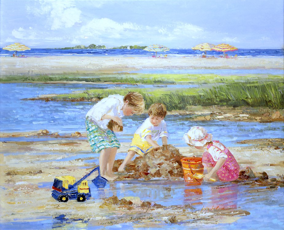 Родом из детства счастливая я. Живопись - дети у моря Салли Сватланд. Американская художница Sally Swatland. Дети в живописи. Дети летом живопись.