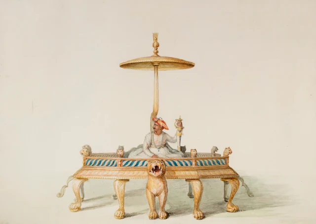watercolor-representation-of-tipu-sultan's-throne