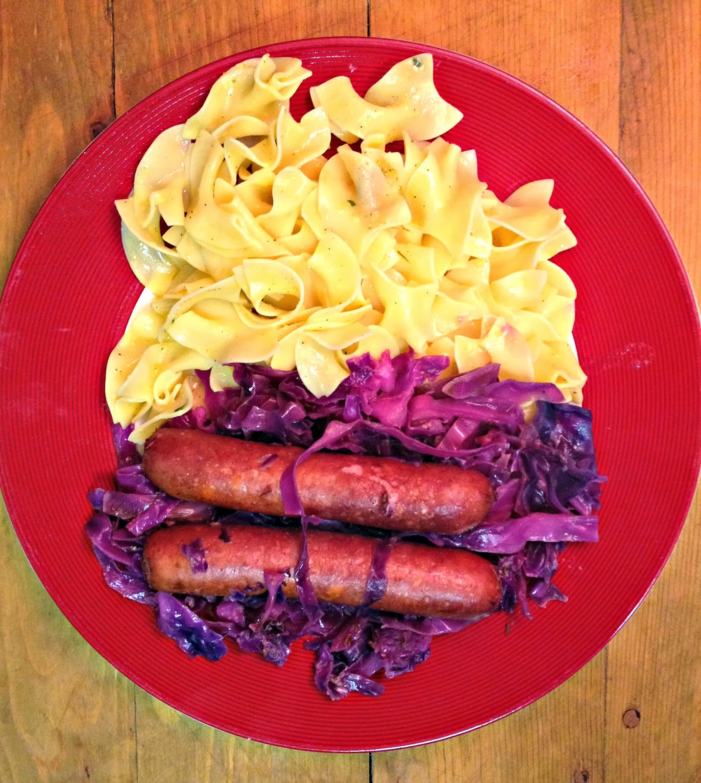Turkey Bratwurst with Purple Cabbage and Noodles A Kitchen Hoor's Adventures