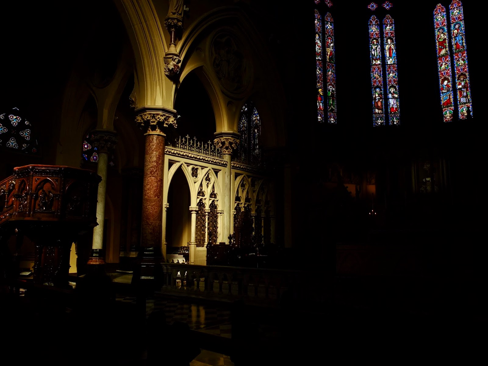 A light beam inside Saints Peter and Paul's Church in Cork City.