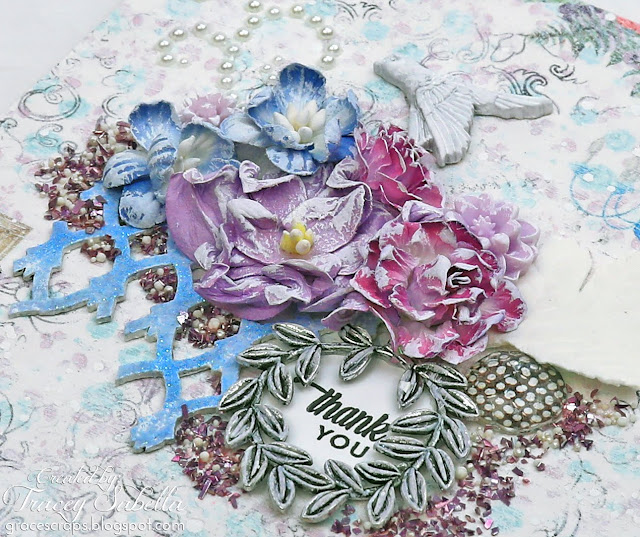 Tracey Sabella Mixed Media Card for ScrapBerry's, Blue Fern Studios Chipboard, Prills - http://bit.ly/2CFxRdG