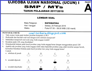 Soal Uji Coba Ujian Nasional Ucun Matematika Smp Mts 2017 2018