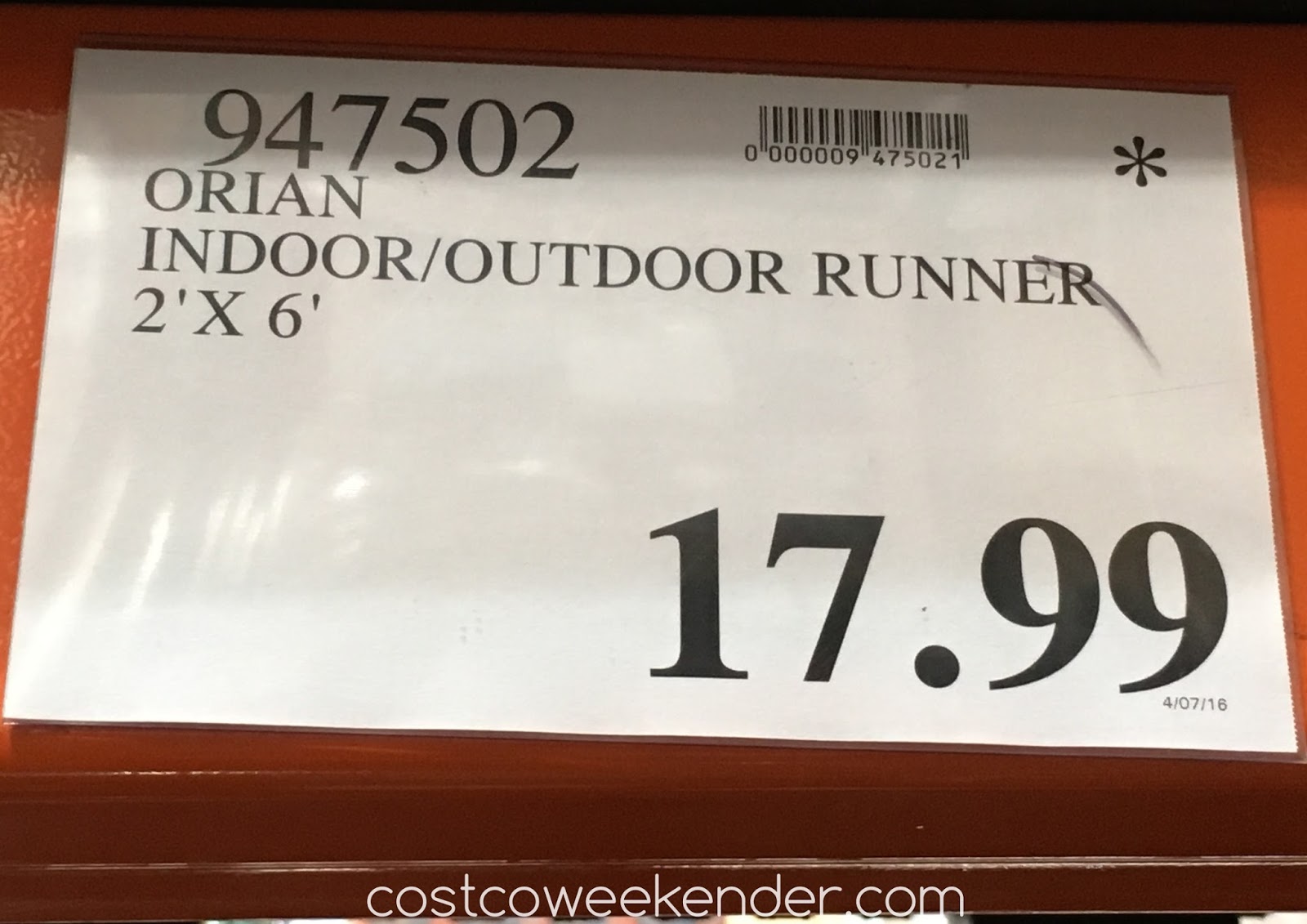 Orian Easy Living Indoor/Outdoor Runner (2' x 6') Costco Weekender