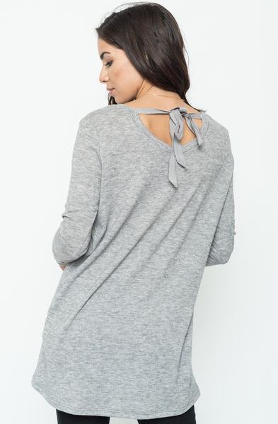 Buy Now heather grey Back Ribbon Sweater Tunic (Final Sale) Online $24 -@caralase.com