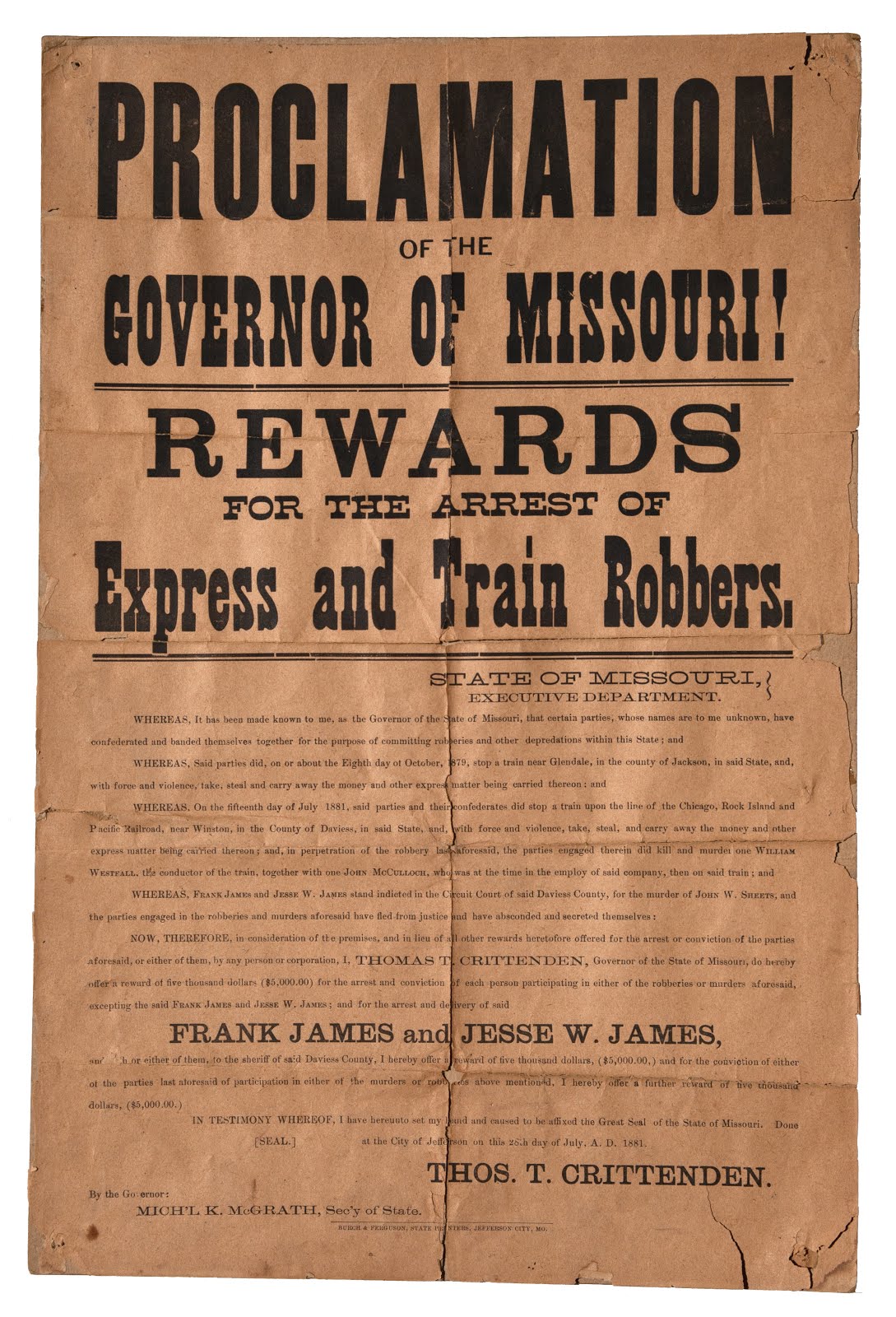 Jesse & Frank James Wanted Poster