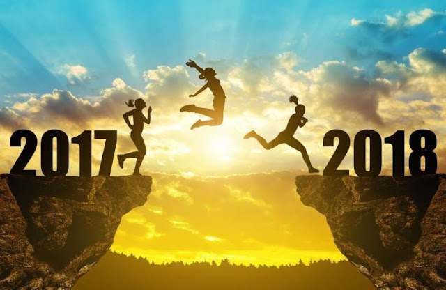 Welcome Happy New Year 2018 Jumping From Goodbye 2017 Image