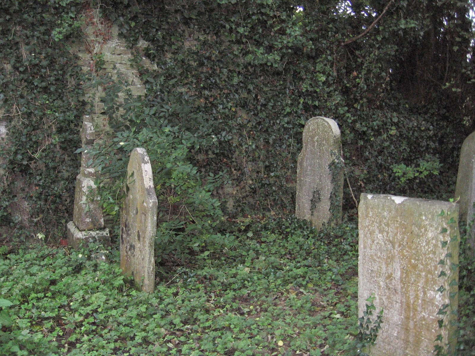 Headstones at Catholic church ruins at Castletown in the church parish of Ballyagran in County Limerick Ireland