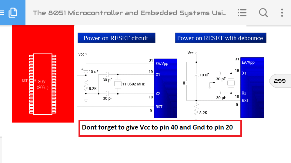Power on reset circuit for AT89C51 microcontroller