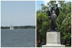 passeio de barco e estátua em homenagens aos soldados confederados em Charleston