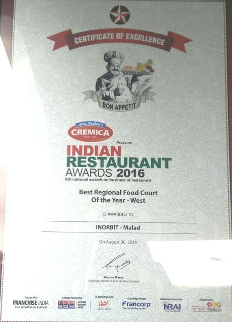 INORBIT MALL, MALAD WINS BEST REGIONAL FOOD COURT OF THE YEAR INORBIT MALL, MALAD WINS BEST REGIONAL FOOD COURT OF THE YEAR
