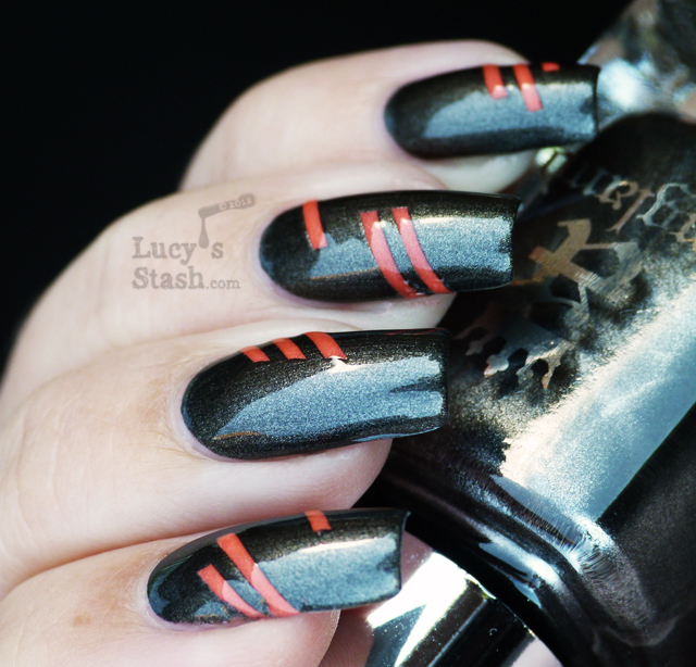 Lucy's Stash - A England Dorian Gray with neon stripes nail art