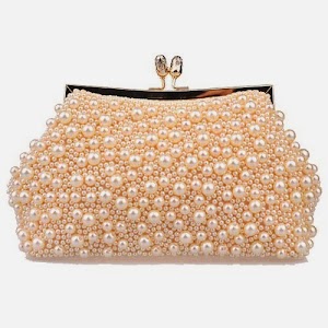 Tinksky® Sweet Lady High Quality Luxury Pearl Chain Evening Party Banquet Handbag Champagne