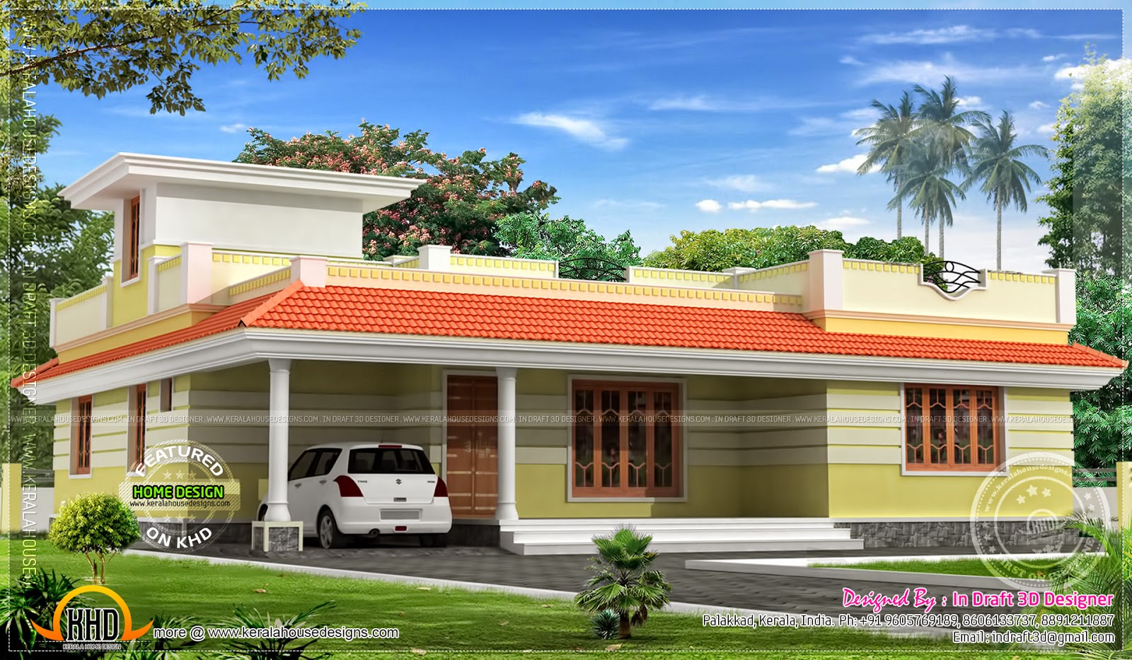 1858 sq. feet Kerala model single floor home - Kerala home design and