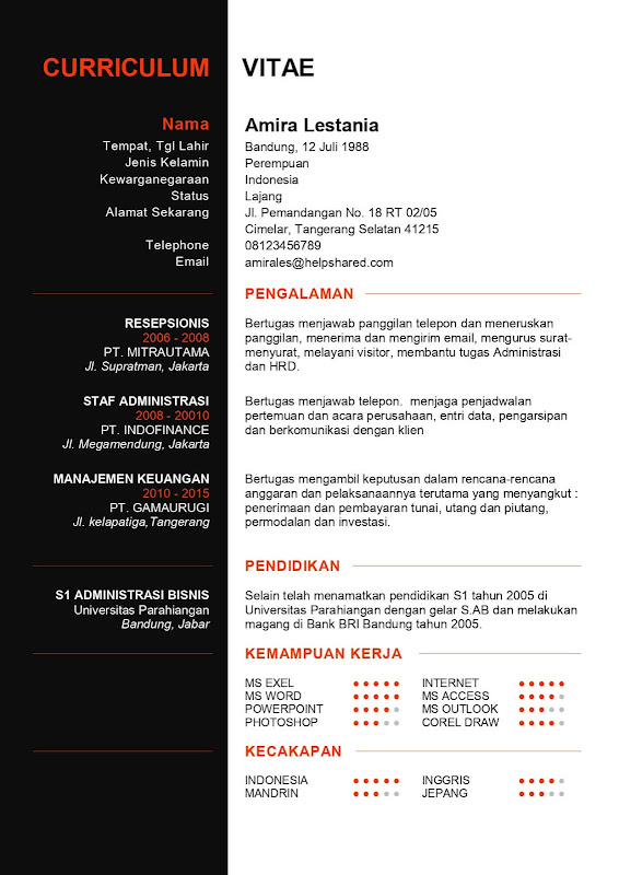 Contoh CV Lamaran Kerja Menarik 3 Berwarna contoh cv curriculum vitae