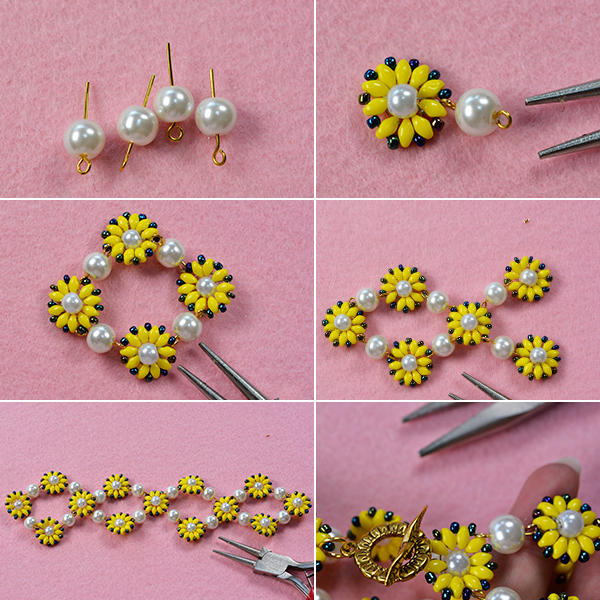 Crafting Wire DIY Fresh Yellow Flower Seed Bead Bracelet