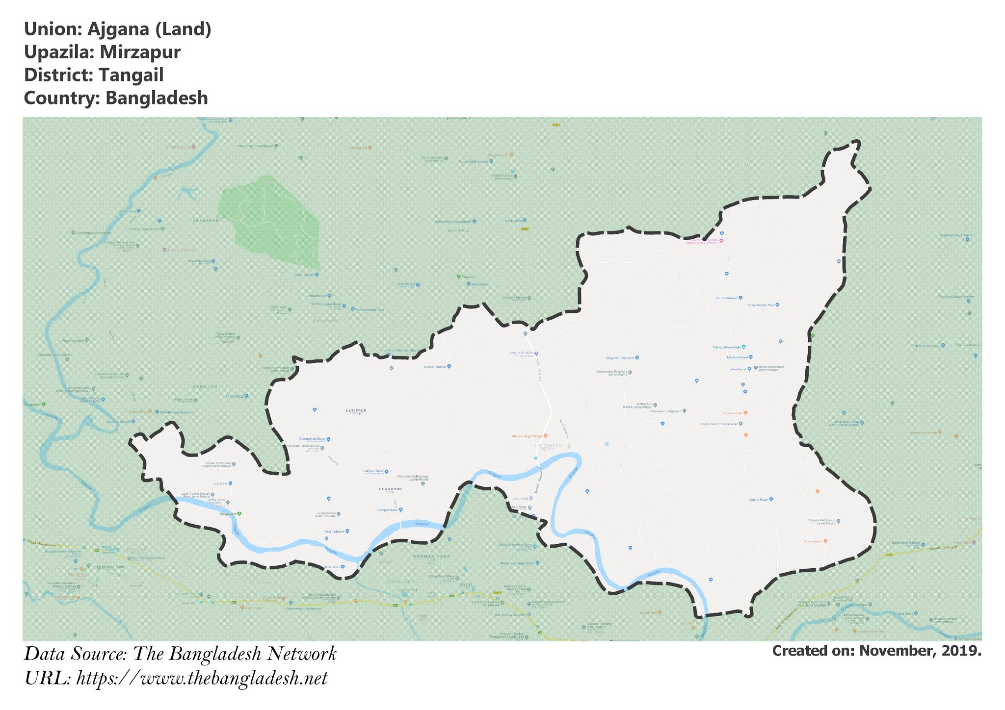 Map of Ajgana of Tangail, Bangladesh.