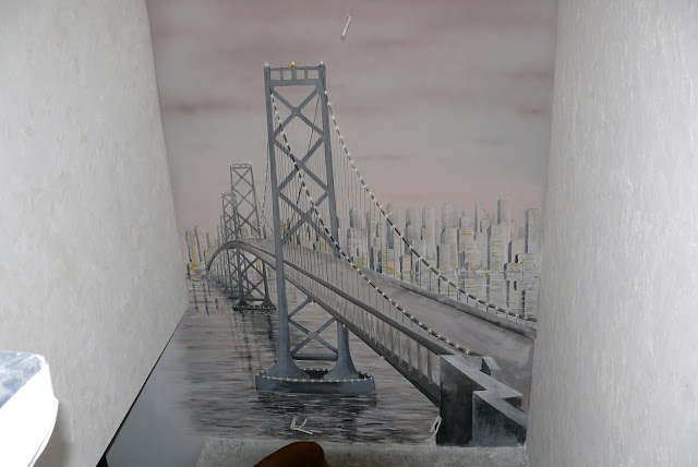Miasto nocą Malowanie obrazu na ścianie mostu i miasta nocą , most nocą mural 3D
