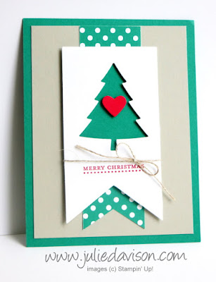 Stampin' Up! Peaceful Pines Christmas Card 2016-2018 In Color: Emerald Envy #christmas #stampinup www.juliedavison.com