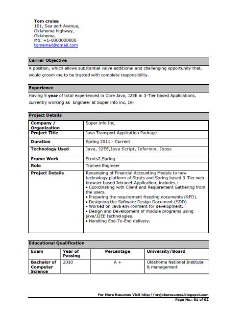 Denver j2ee java resume