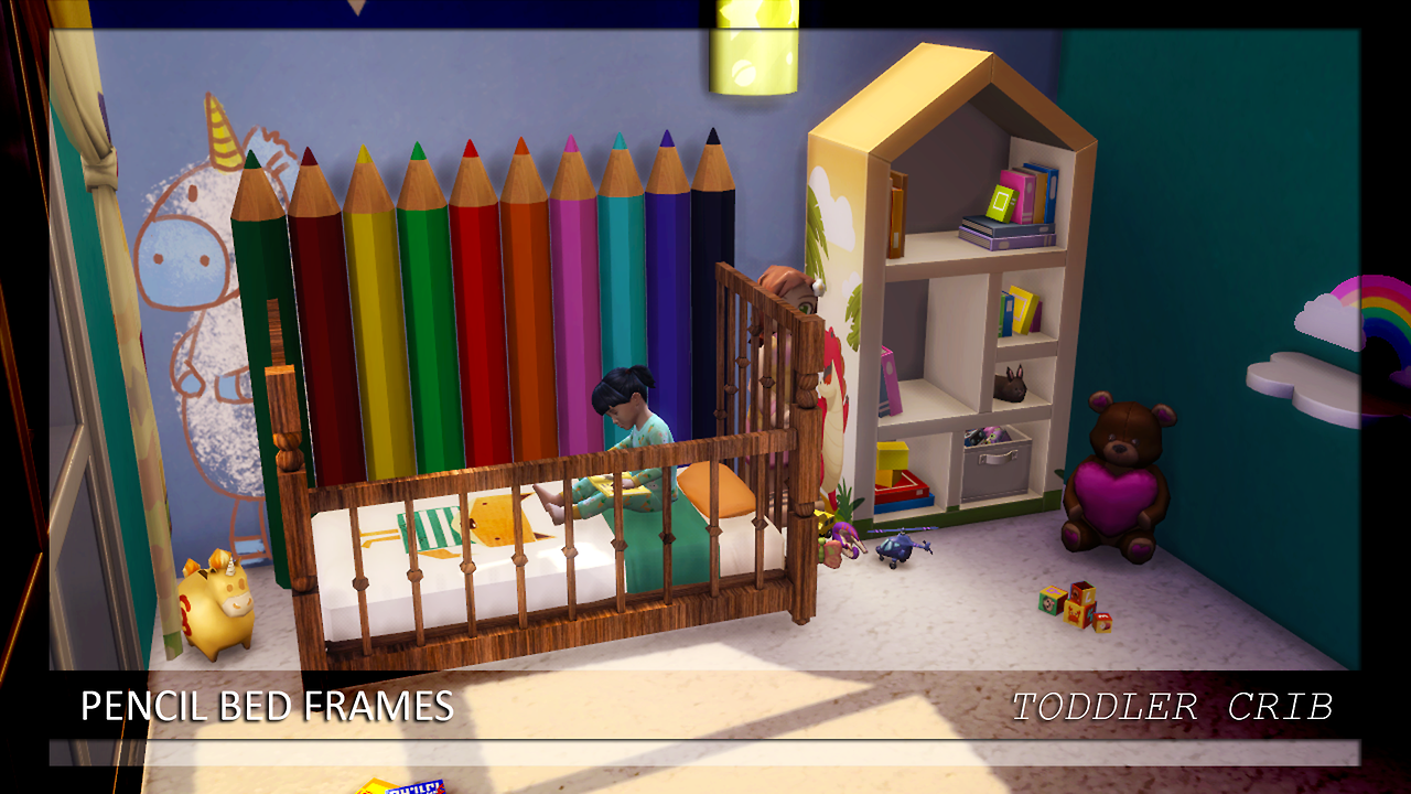Sims 4 CC's The Best Pencil Bed Frames Double+Single+Toddler Crib by