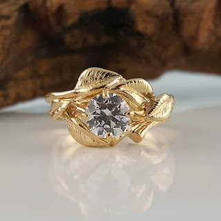Hand Sculpted Leaf and Twig Engagement ring and band Round Forever One™ Moissanite: 6.5mm (1ct diamond equivalent) Moissanite Certificate of Authenticity included