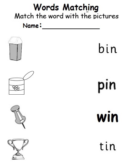 Montessori worksheets, matching words worksheet, match words to picture worksheet
