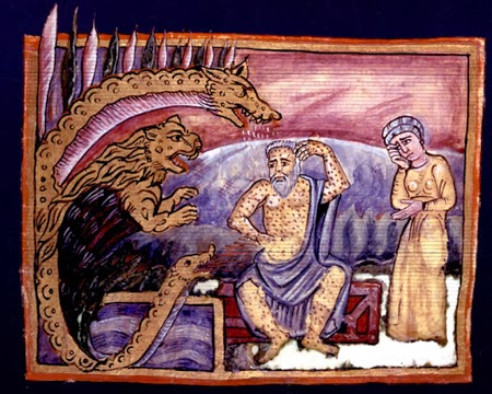 A picture of Job in the Old Testament at the 9-century in Roma. Job was suffered from a skin disease.　