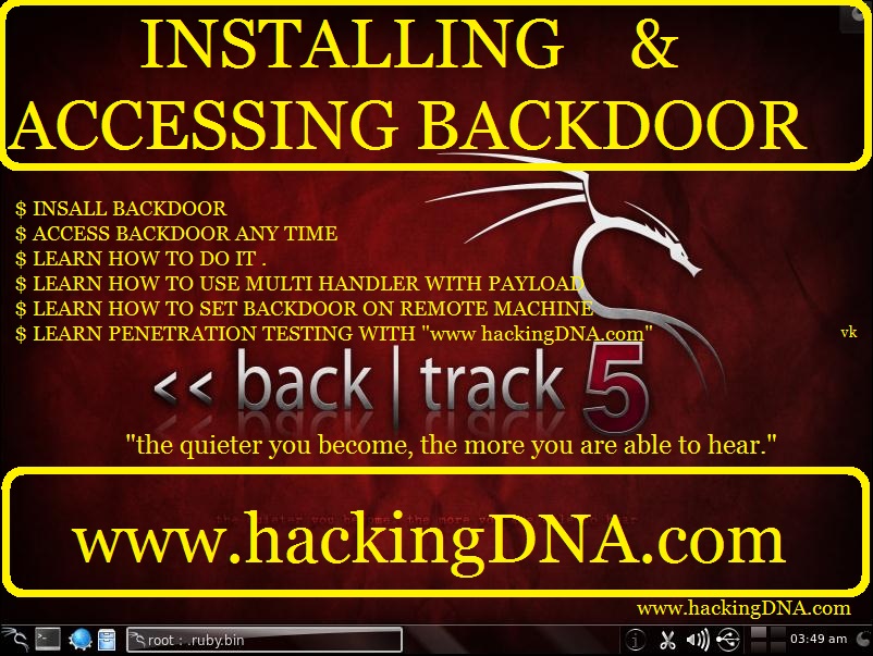 HACKING COMMAND Installing And Accessing Backdoor On Backtrack 5