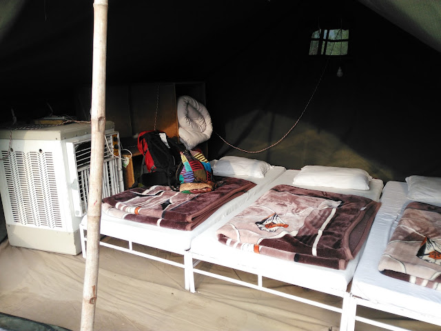 View of the beds and tents from inside
