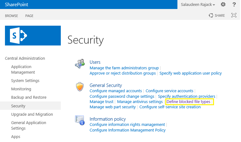 unblocking blocked file types in sharepoint