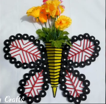 Newspaper Wall Hanging With Flower Vase Erfly